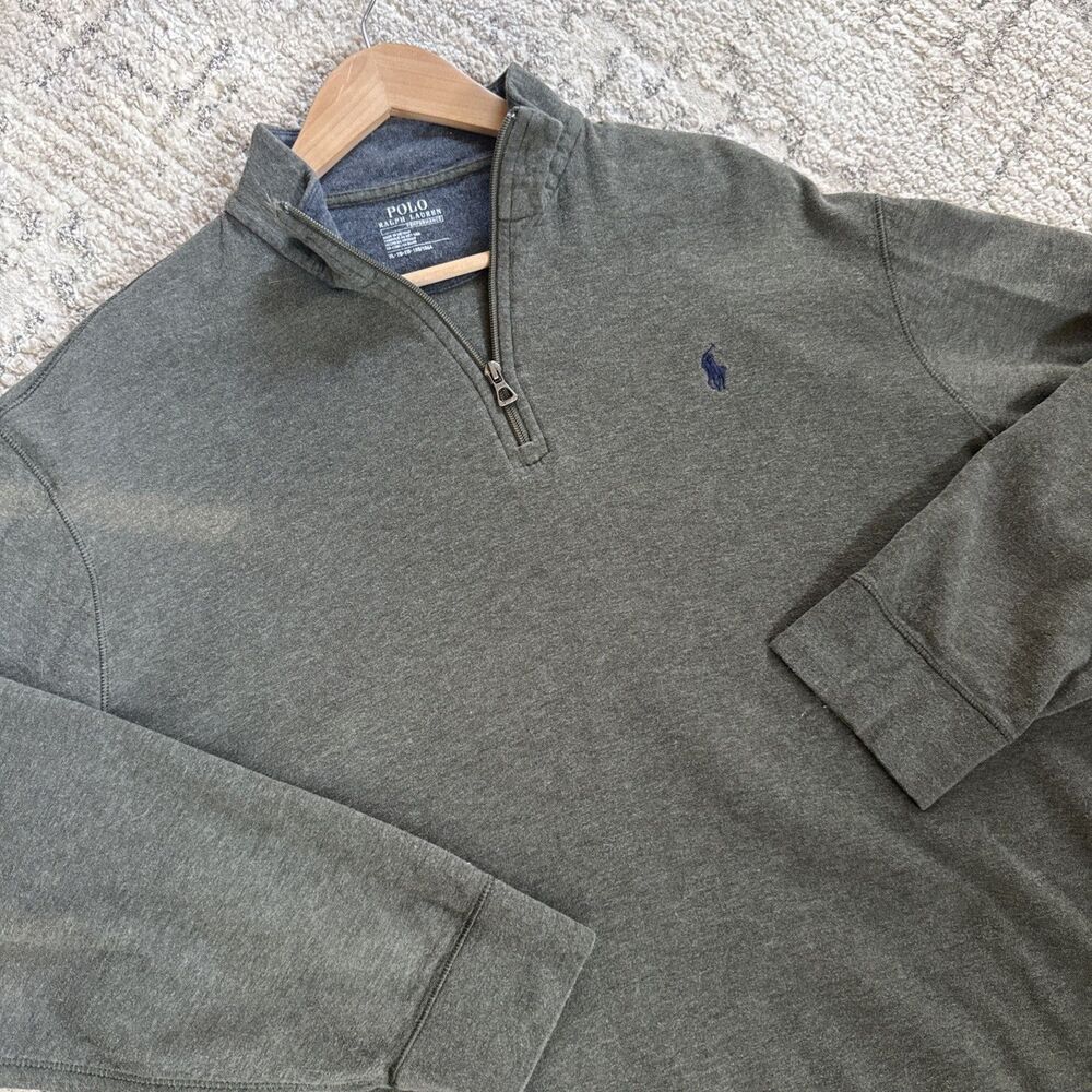 Polo Ralph Lauren Quarter Zip Mens XL Olive Green Cotton Pullover Preppy academi